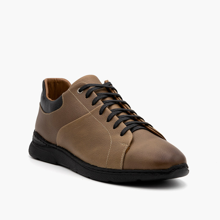 0048 Sneakers Cuir Taupe 2