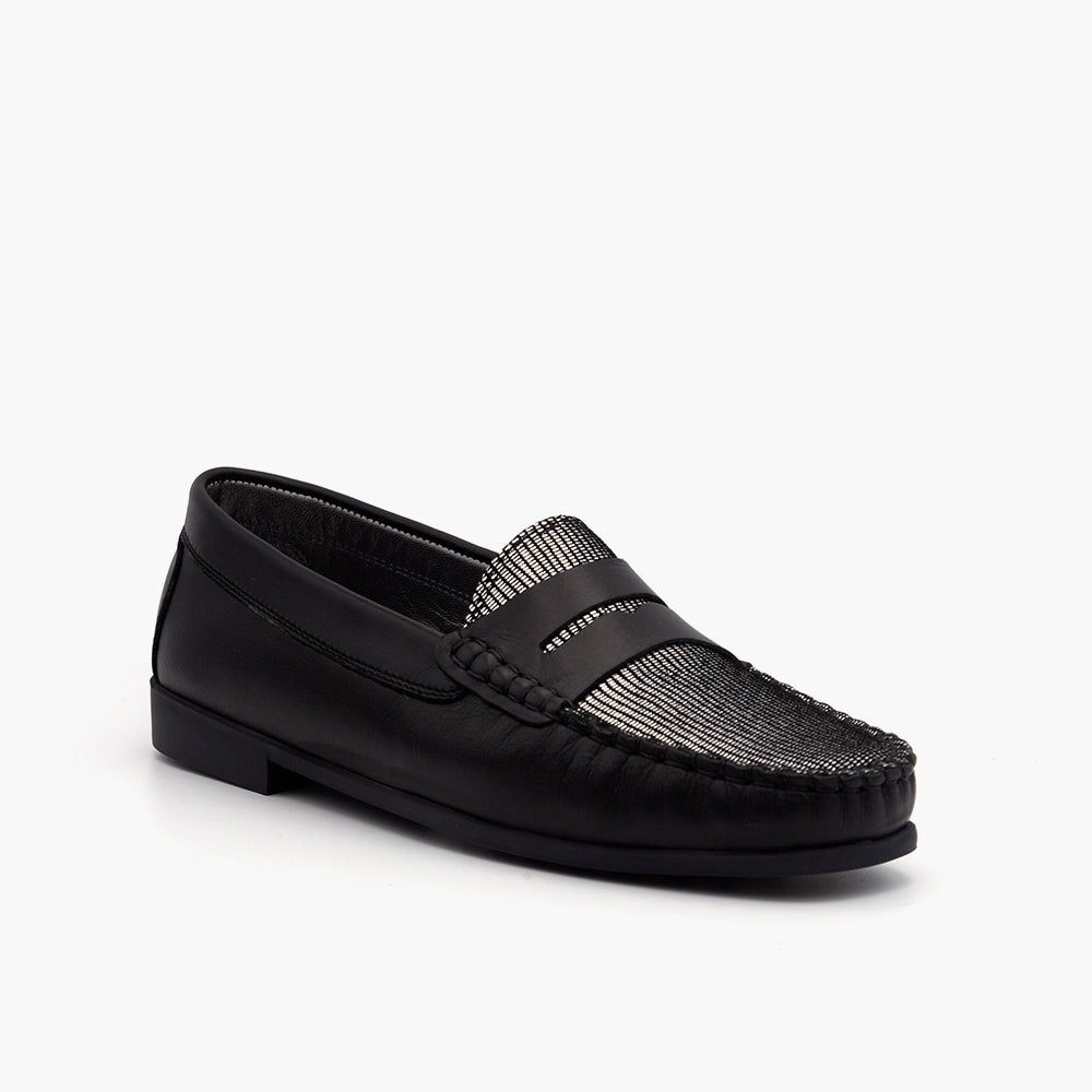 M005 Mocassin Cuir Noir Saturno