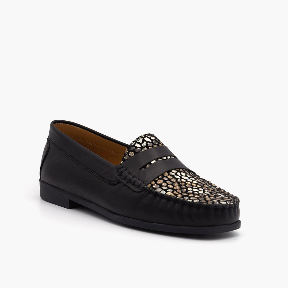 M006 Mocassin Cuir Noir Crotalia