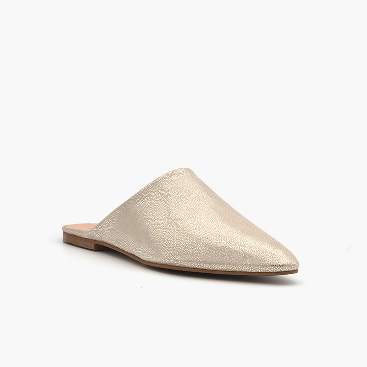 B002 Babouche Cuir Beige Pointillé