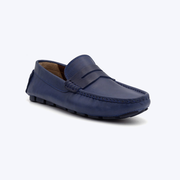 104 Mocassin Cuir Bleu